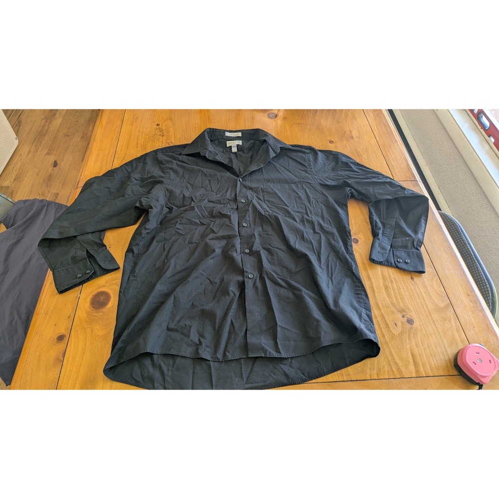 Van Heusen Mens Black Poplin Button Down Shirt Regular Fit Wrinkle Free 17 32/33 - Picture 3 of 4
